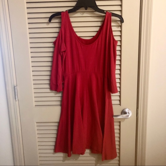 Red Cold Shoulder Dress - Picture 3 of 5